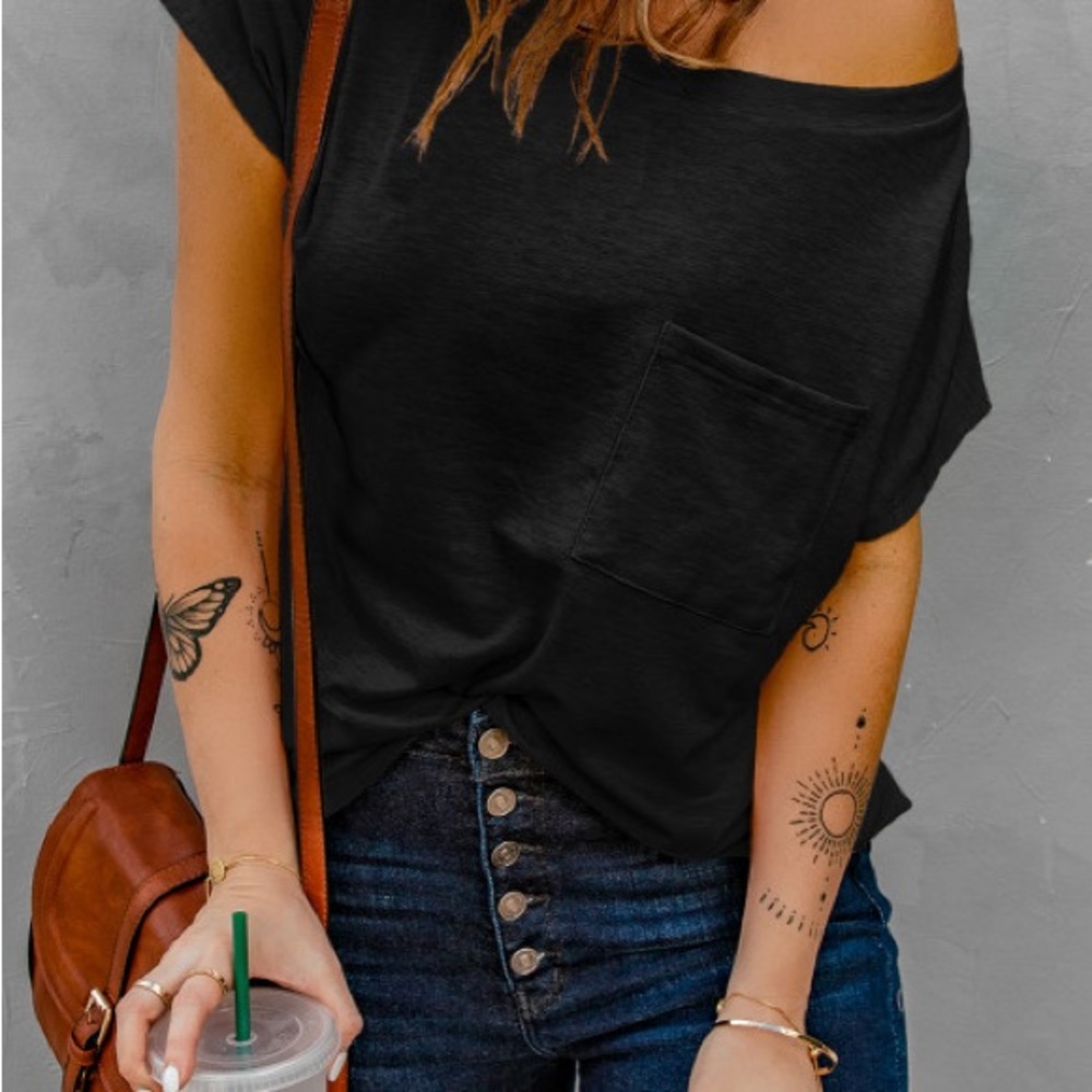 White Pocketed Tee with Side Slits